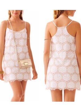 Lilly Pulitzer Lace Overlay Spaghetti Strap Mini Dress in Blush and White